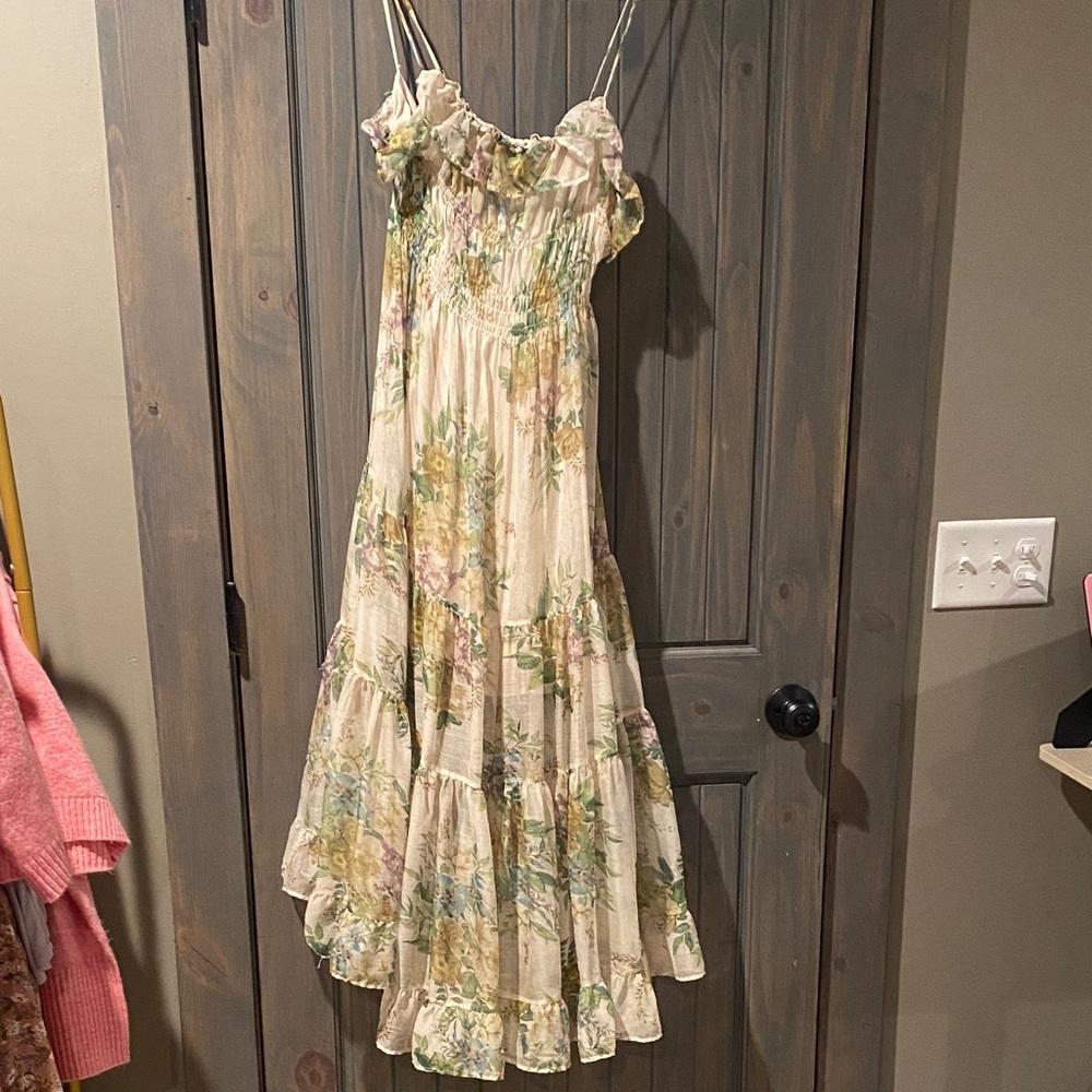 Floral Cream Maxi Dress with Ruffle Details